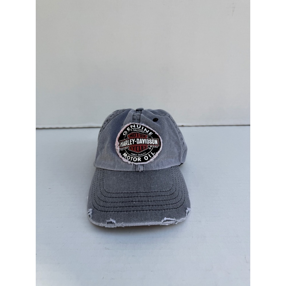 Harley Davidson Genuine Motor Oil Distressed Gray Baseball Cap Adjustable Hat